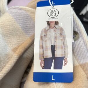 SADE Collective Women's Plaid Jean Jacket - Cream and Lavender